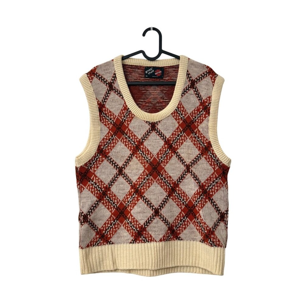 VTG Robert Bruce Grubb Stuff Argyle Preppy Retro Wool Sweater Vest Size XLarge